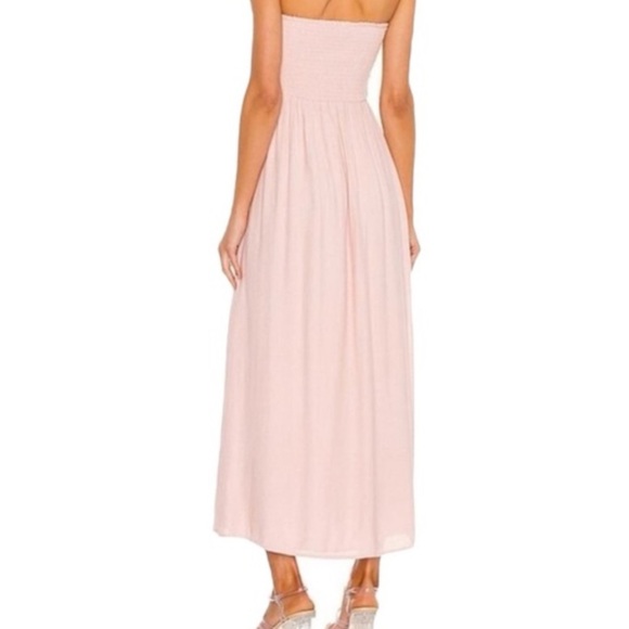 Lovers and Friends Fielle Midi Dress Pink Crinkle Gauze Strapless Smocked XS X1 - Picture 2 of 8